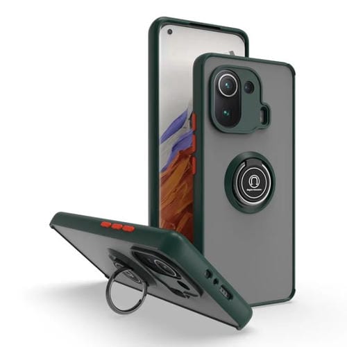 Funda de TPU + PC con anillo para Xiaomi 11 Pro Q Shadow 1 Series (verde oscuro)