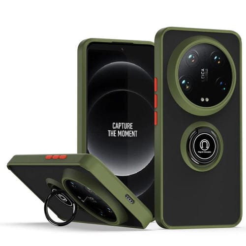Funda de TPU + PC con anillo para Xiaomi 14 Ultra Q Shadow 1 Series (verde militar)
