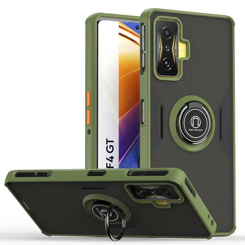 Funda de TPU + PC con anillo para Xiaomi Poco F4 GT Q Shadow 1 Series (verde militar)