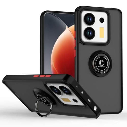 Funda de TPU + PC con anillo para Xiaomi Poco M7 Pro 5G Q Shadow 1 Series (Negro + Rojo)