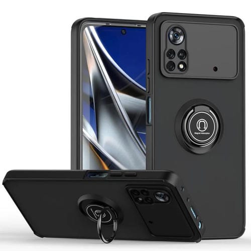 Funda de TPU + PC con anillo para Xiaomi Poco X4 Pro 5G Q Shadow 1 Series (negro)