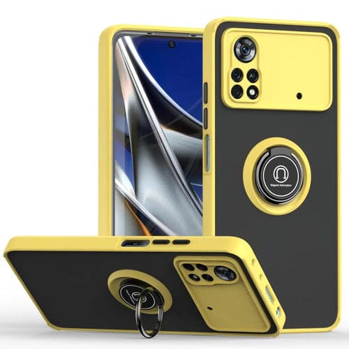 Funda de TPU + PC con anillo para Xiaomi Poco X4 Pro 5G Q Shadow 1 Series (amarilla)
