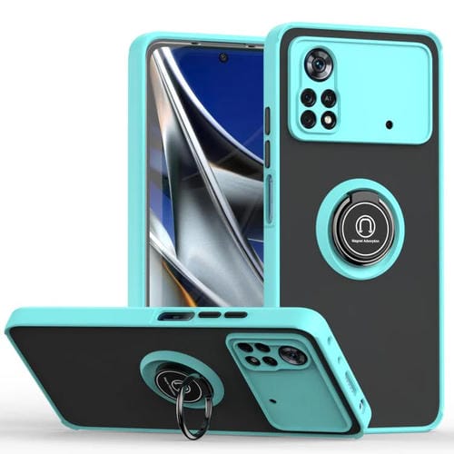 Funda de TPU + PC con anillo para Xiaomi Poco X4 Pro 5G Q Shadow 1 Series (azul cielo)