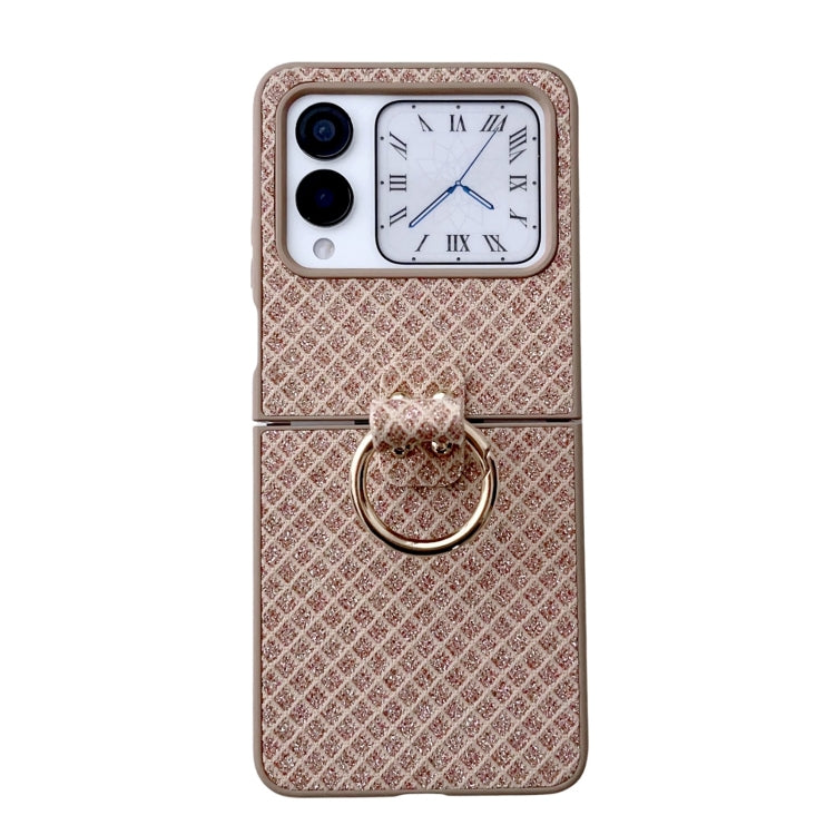 Funda para Huawei Nova Flip con Diseño de Rombos, Diamantes Brillantes y Anillo (Dorado)
