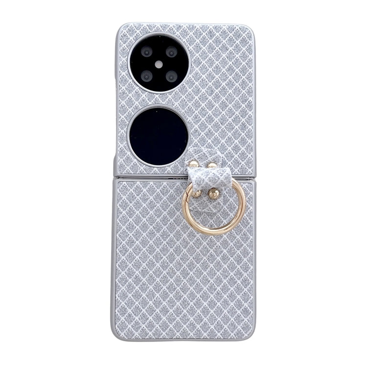 Funda Huawei Pocket 2 con Forma de Rombo, Diamantes Brillantes y Anillo (Plateada)