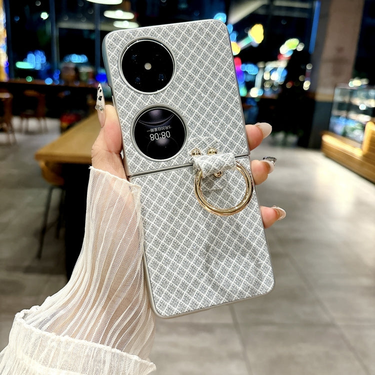 Funda Huawei Pocket 2 con Forma de Rombo, Diamantes Brillantes y Anillo (Plateada)
