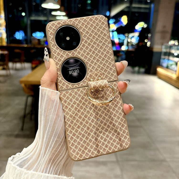 Funda para Teléfono Huawei P50 Pocket con Diseño de Rombos, Diamantes Brillantes y Anillo (Dorado)