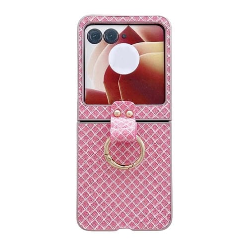 Funda para Teléfono Motorola Razr 50 con Anillo y Diseño de Rombos y Diamantes (Rosa)