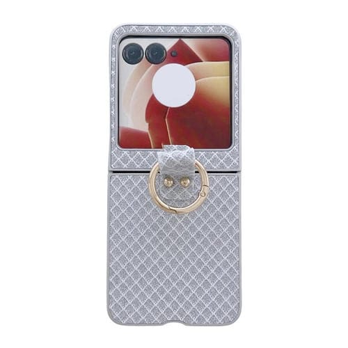 Funda para Teléfono Motorola Razr 50 con Anillo y Diseño de Rombos y Diamantes Brillantes (Plateada)