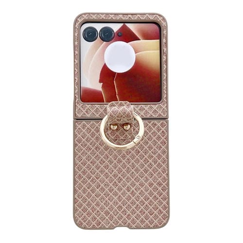 Funda para Teléfono Motorola Razr 50 con Anillo y Diseño de Rombos y Diamantes Brillantes (Dorada)