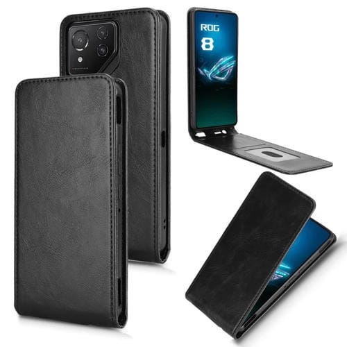 Funda de Cuero con Tapa Vertical Magnética para Asus Rog Phone 8 y 8 Pro (Negra)
