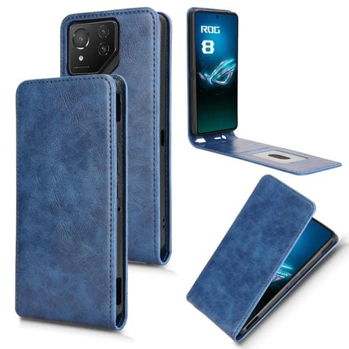 Funda de Cuero con Tapa Vertical Magnética para Asus Rog Phone 8 y 8 Pro (Azul)