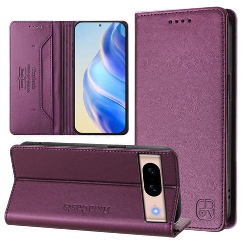 Funda de Cuero con Doble Pliegue y Succión Magnética Rfid para Google Pixel 8A Rc01 (Violeta)
