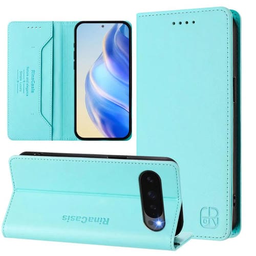 Funda de Cuero con Doble Pliegue y Cierre Magnético Rfid para Google Pixel 10/10 Pro 5G Global Rc01 (Verde Menta)
