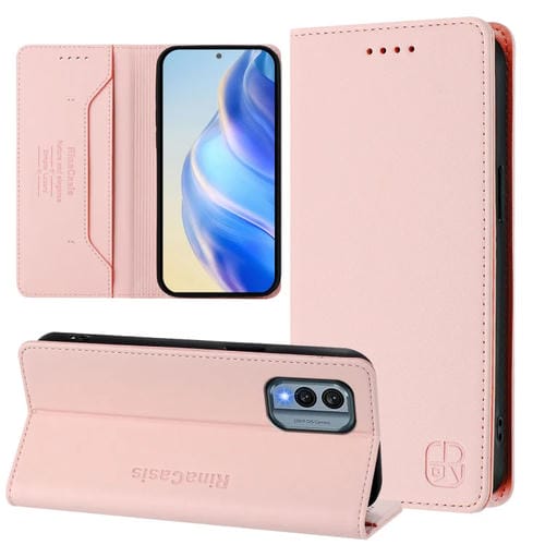 Funda de Cuero con Doble Pliegue y Succión Magnética RFID para Nokia X30 5G Rc01 (Rosa)