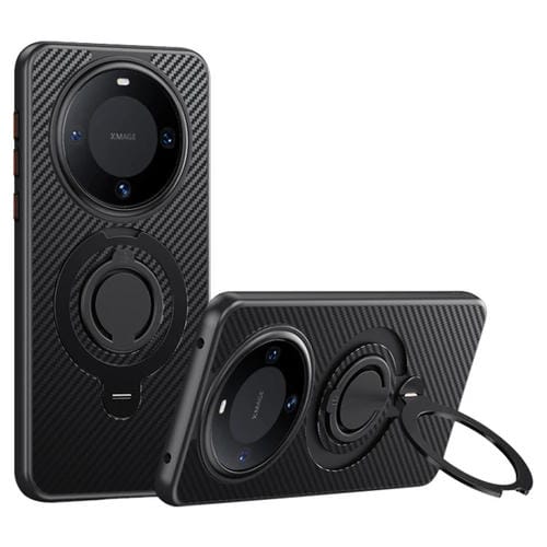 Funda Fibra de Carbono Magsafe Huawei Mate 60 con Soporte Giratorio 360° (Negro)