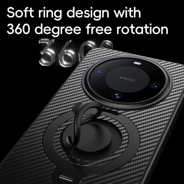 Funda Fibra de Carbono Magsafe Huawei Mate 60 con Soporte Giratorio 360° (Negro)