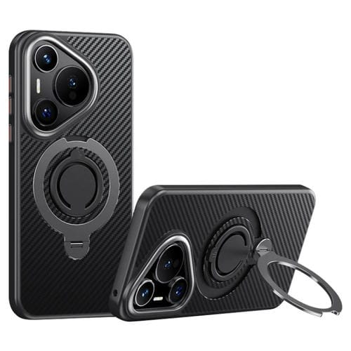 Funda Magsafe Fibra de Carbono con Soporte Giratorio 360° para Huawei Pura 70 Pro/70 Pro+ (Gris Oscuro)