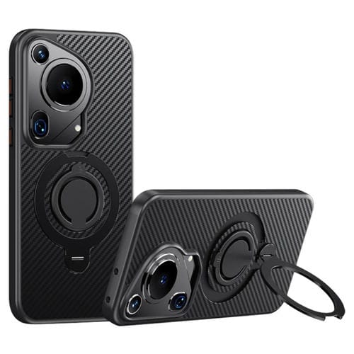 Funda para Teléfono Huawei Pura 70 Ultra Fibra de Carbono Magsafe Soporte Giratorio 360 (Negro)