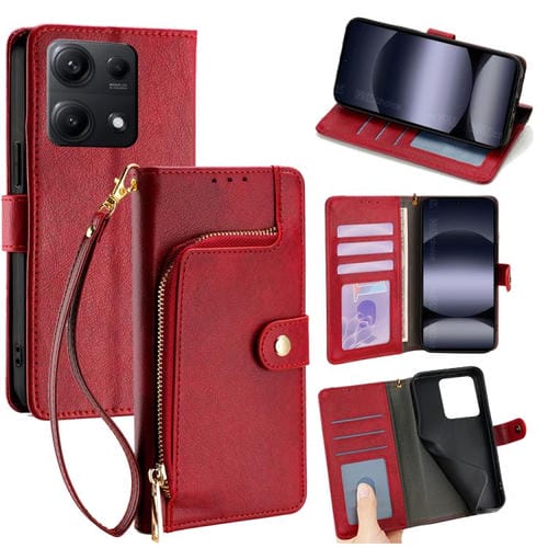 Funda de cuero con cremallera para Redmi Note 14S 4G (roja)