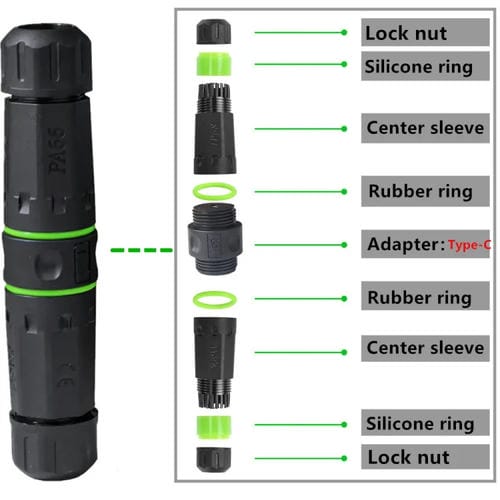 Adaptador Acoplador Recto Hembra a Hembra Tipo C Un Solo Puerto Resistente Agua IP68 10 Gbps Exteriores