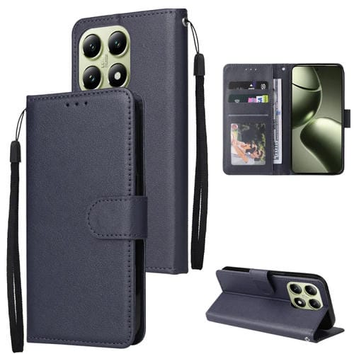 Funda de Cuero Multifuncional para Teléfono Xiaomi 14T Pro con 3 Ranuras para Tarjetas (Azul Marino)
