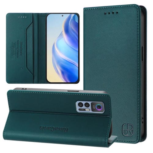 Funda de Cuero Rfid Succión Magnética Doble Pliegue para TCL 30 4G/30 5G/30+ Rc01 (Verde Oscuro)