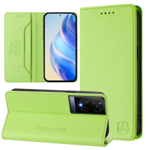 Funda de Cuero para TCL 50 Xe Rc01 con Doble Pliegue y Succión Magnética Rfid (Verde Hierba)