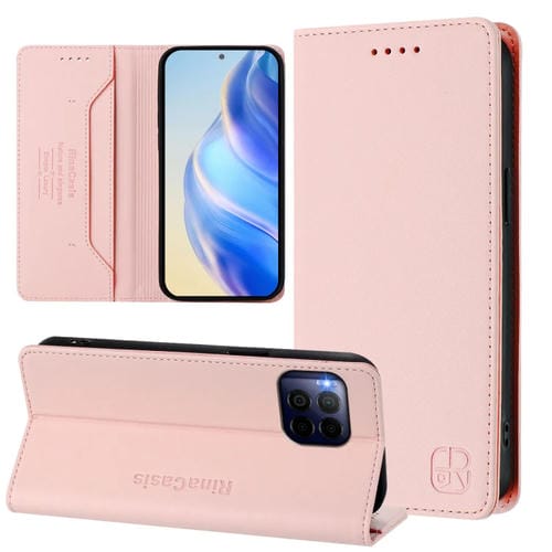 Funda de Cuero para Teléfono T-Mobile Revvl 7 Pro 5G Rc01 con Doble Pliegue y Succión Magnética (Rosa)