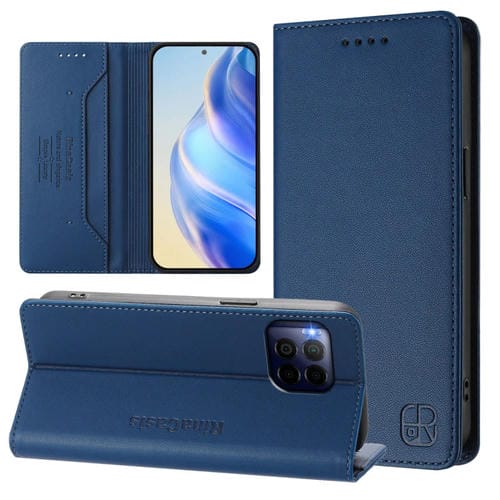 Funda de Cuero con Doble Pliegue y Succión Magnética para T-Mobile Revvl 7 Pro 5G Rc01 (Azul Oscuro)