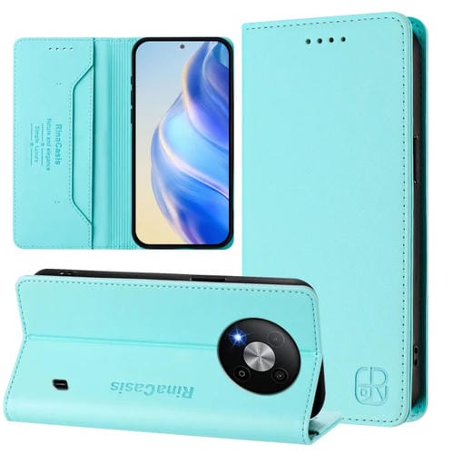 Funda de Cuero para ZTE Blade A73 5G Rc01 con Doble Pliegue y Succión Magnética Rfid (Verde Menta)