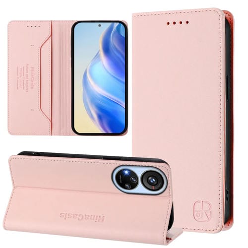 Funda de Cuero con Doble Pliegue y Succión Magnética para ZTE Blade V40S Rc01 (Rosa)