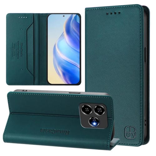 Funda de Cuero para ZTE Blade V60 4G y Axon 60 4G Rc01 con Doble Pliegue y Succión Magnética (Verde Oscuro)