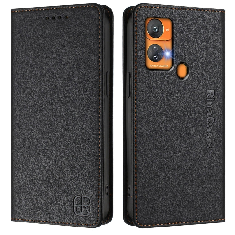 Funda de Cuero Rfid con Doble Pliegue y Succión Magnética para Oukitel C33 Rc01 (Negra)