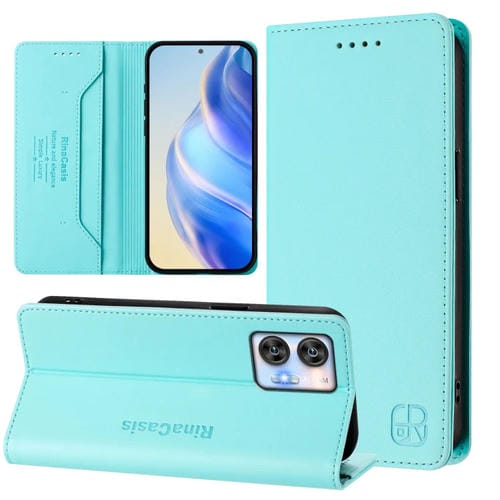 Funda de Cuero Rfid con Doble Pliegue y Succión Magnética para Oukitel C35 Rc01 (Verde Menta)