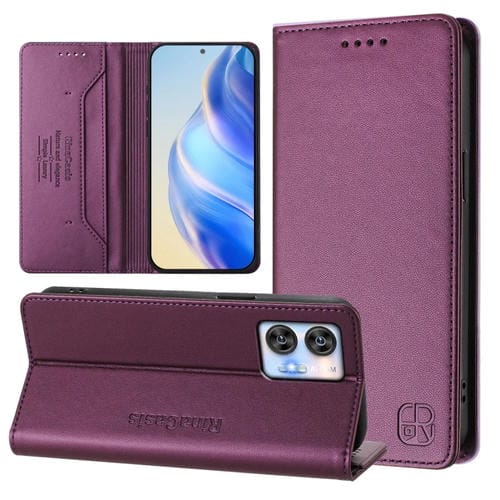 Funda de Cuero RFID con Doble Pliegue y Succión Magnética para Oukitel C35 Rc01 (Violeta)