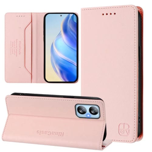 Funda de Cuero con Doble Pliegue y Succión Magnética para BlackView A52/A52 Pro Rc01 (Rosa)