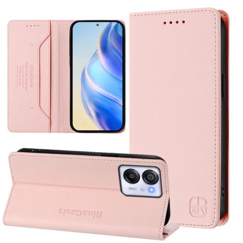 Funda de Cuero con Doble Pliegue y Succión Magnética RFID para BlackView Oscal Modern 8 Rc01 (Rosa)
