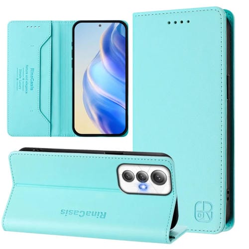 Funda de Cuero para Cubot Max 5 Rc01 con Doble Pliegue y Succión Magnética Rfid (Verde Menta)