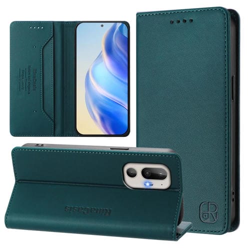 Funda de Cuero Rfid con Succión Magnética y Doble Pliegue para HTC U24 Pro Rc01 (Verde Oscuro)