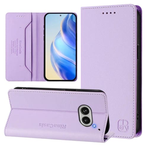 Estuche de Cuero Rfid para Nothing Phone 2A Rc01 con Doble Pliegue y Succión Magnética (Morado Claro)