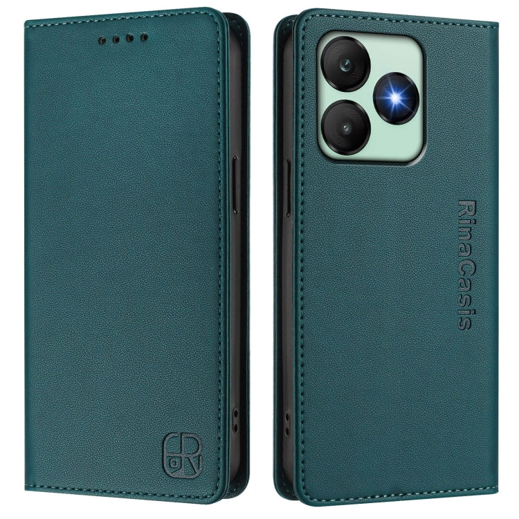 Funda de Cuero Rfid para Teléfono Wiko T20 Rc01 con Doble Pliegue y Succión Magnética (Verde Oscuro)
