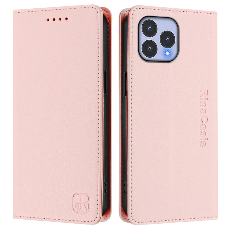 Funda de Cuero con Doble Pliegue y Succión Magnética para Wiko T60 y Cubot P80 Rc01 (Rosa)