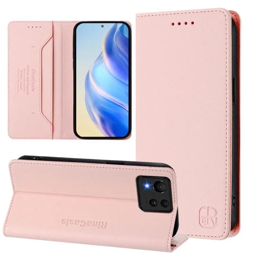 Funda de Cuero con Doble Pliegue y Succión Magnética Rfid para Asus Zenfone 11 Ultra Rc01 (Rosa)