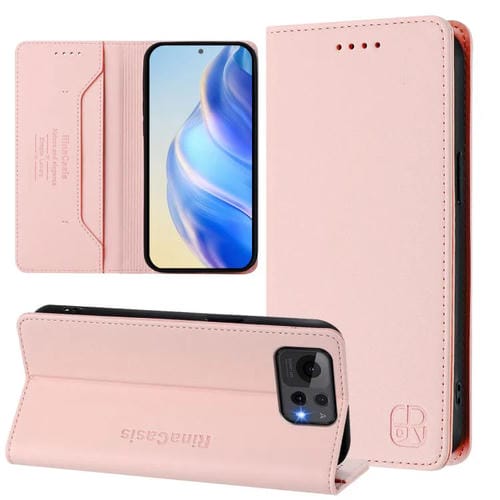 Funda de Cuero con Doble Pliegue y Succión Magnética Rfid para Asus Zenfone 12 Ultra Rc01 (Rosa)