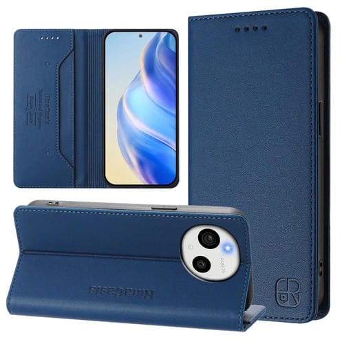 Funda de Cuero con Doble Pliegue y Succión Magnética RFID para Sharp Aquos Sense9 Plus Rc01 (Azul Oscuro)