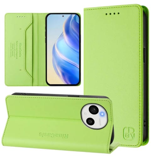 Funda de Cuero RFID para Sharp Aquos Sense9 Rc01 con Doble Pliegue y Succión Magnética (Verde)