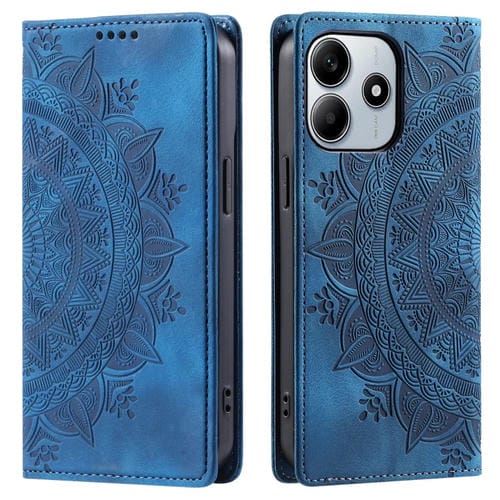 Funda de Cuero Magnética con Relieve Totem para Xiaomi Redmi Note 14 5G (Azul)