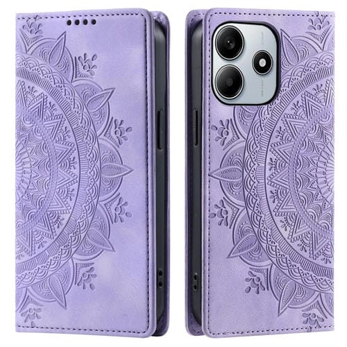 Funda de Cuero Magnética con Relieve Totem para Xiaomi Redmi Note 14 5G (Morado)