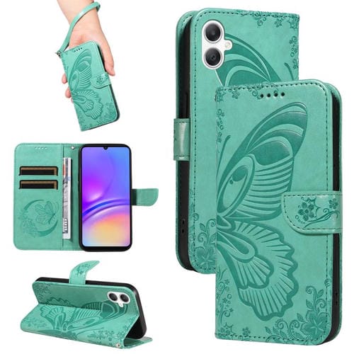 Funda de piel con relieve de mariposa para Samsung Galaxy A07 5G (verde)